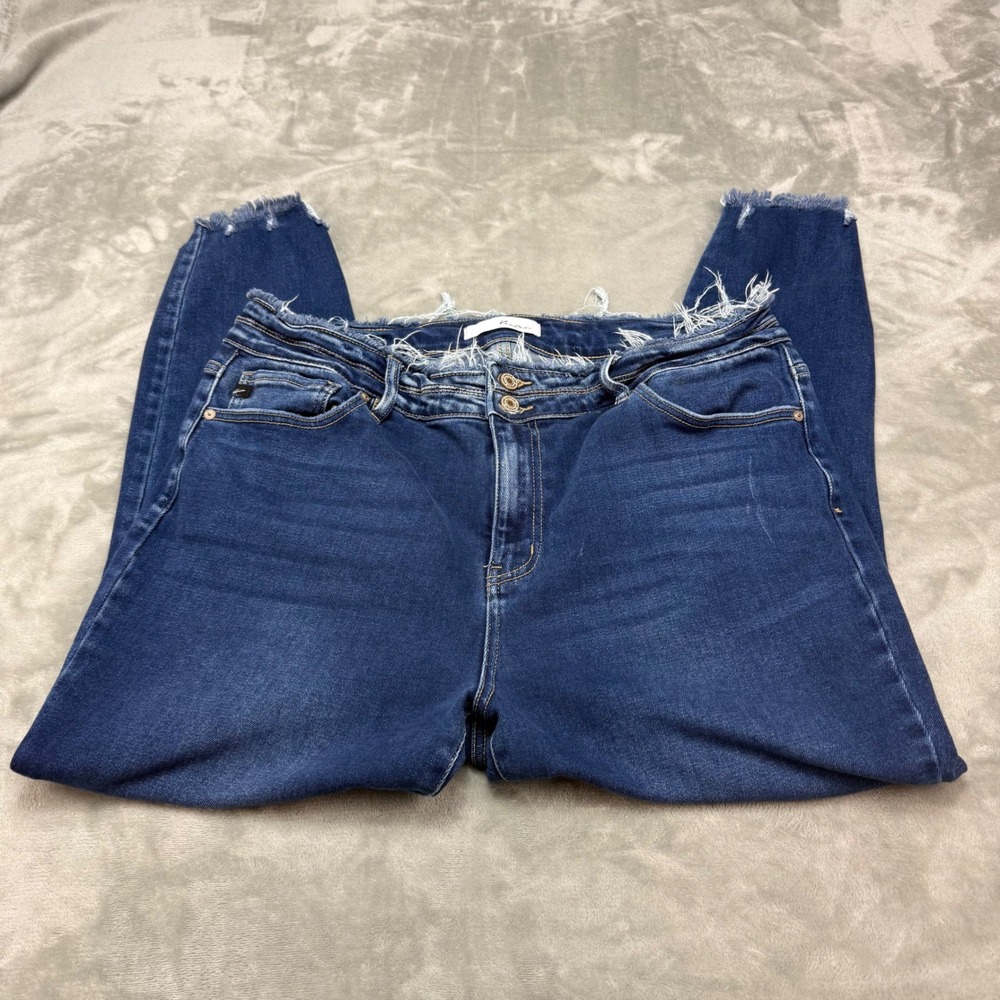 Kancan 3XL Plus Size Jeans Stretch Distressed Raw Hem Ripped Dark Wash‎ (38x26)